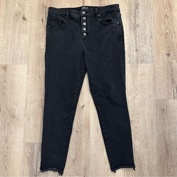 Abercrombie & Fitch Black Denim High Rise Super Skinny Ankle Jeans size 32/14R - Picture 1 of 7